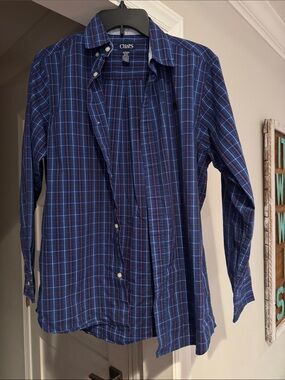 Chaps Boy’s XL Navy and Blue Plaid Button-Down Shirt